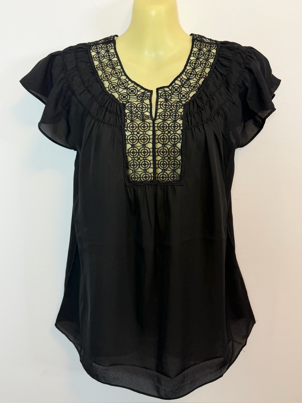 Max Studio Embroidered Semi Sheer Black Blouse